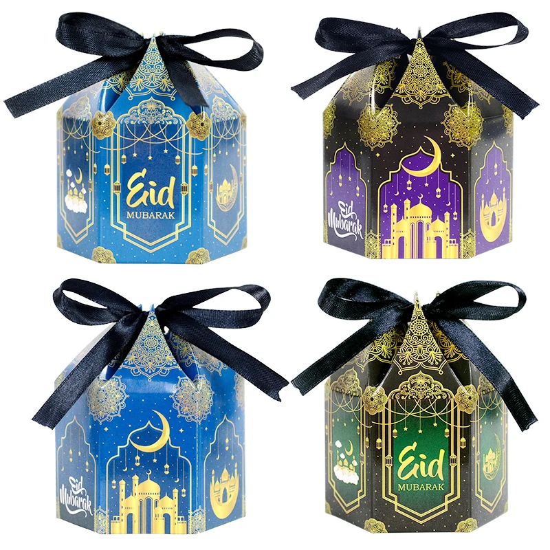 5 Stücke Eid Mubarak Geschenkboxen Mit Band Ramadan Schokolade Süßigkeiten Verpackung Box 2025 Islamischen Muslimischen Festival Party Dekoration Image