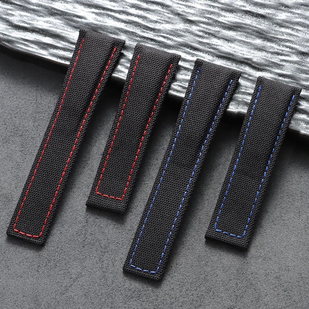 20mm 22mm Hochwertiges schwarzes Nylon-Leder-Uhrenarmband für Tag Heuer für Omega-Uhrenarmbänder Herren Weiches Nylongewebe Dicke Armbänder Image