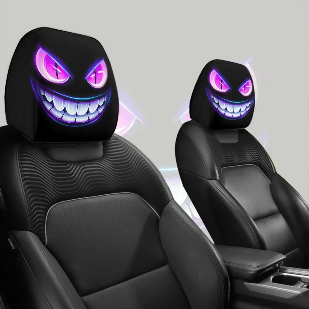 Purple Little Monster Atmungsaktive zweiteilige Auto-Kopfstützenabdeckung, elastische, nicht gefüllte Auto-Innenteile, perfektes Weihnachtsgeschenk Image