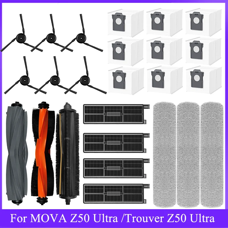 Ersatz für MOVA Z50 Ultra/Trouver Z50 Ultra Hauptbürste Seitenbürste Mopp Tuch Staubbeutel Filter Staubsauger Ersatzteil Image