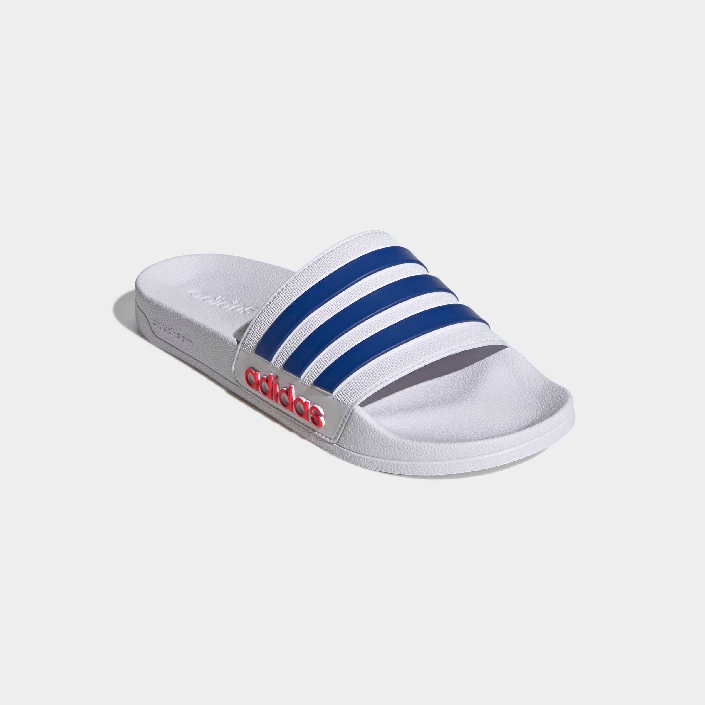 Badesandale ADIDAS SPORTSWEAR "SHOWER ADILETTE", Damen, Gr. 40,5, cloud weiß, royal blau, pure ruby, Synthetik, Schuhe
