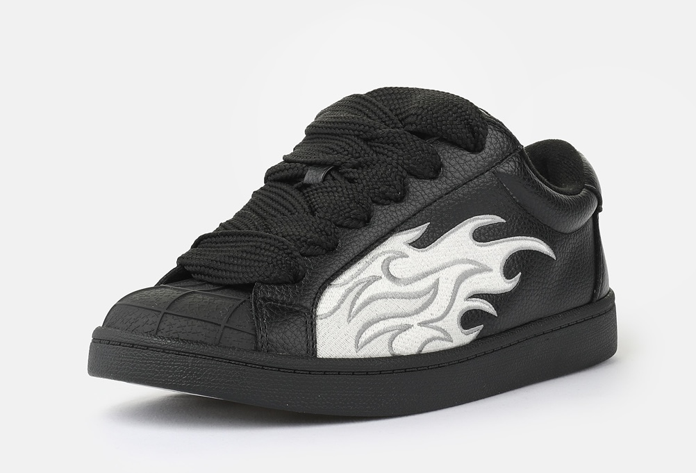 Sneaker BUFFALO "LIBERTY", Damen, Gr. 41, schwarz, weiß, Lederimitat, kontrastfarbene Details, Schuhe Sneaker, Freizeitschuh, Schnürschuh, Halbschuh mit trendigem Flammenmotiv