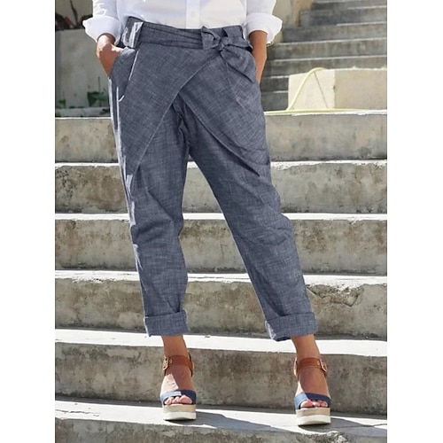 Damen Hose Tapered Hose Sommerhose Freizeithose Mode Streetwear Basic Volle Länge Hohe Taille Einfach Tasche Gerader Schnitt Komfort Weich Bequem Unelastisch Outdoor Straße Ferien Blau Schwarz Wei Image