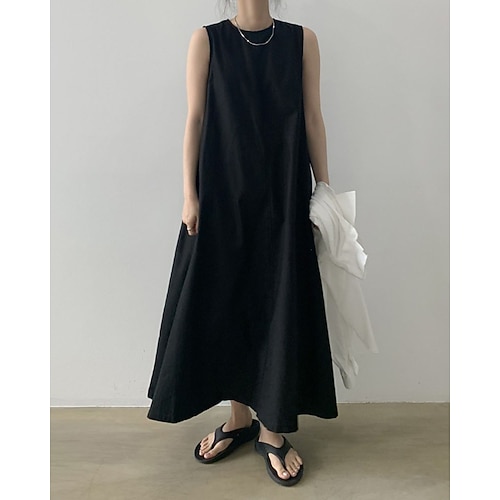 Damen Langes Kleid Maxikleid Baumwoll-Leinen-Kleider Shiftkleid Sommerkleid Freizeitkleid Elegant Mode Modern Täglich Urlaub Ausgehen Normale Passform Lässiger Schnitt Einfach Ärmellos Image