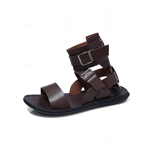 Braune Gladiatorensandalen für Herren – stylische und verstellbare Riemen, bequeme Passform für Hochzeiten, Strand und sommerliche Outdoor-Aktivitäten Image