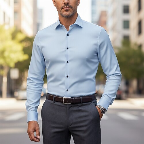 Herren Kleidhemd Knopfhemd Einfach Arbeit Hochzeit Schwarz Weiß Hellgrün Rosa Langarm Umlegekragen Ganzjahres Bekleidung Basic Image