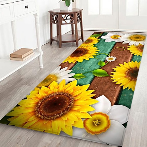 Sonnenblumenmuster-Flanellteppich, rutschfest, Wohnzimmerteppich, dekorativer, weicher Teppich Image