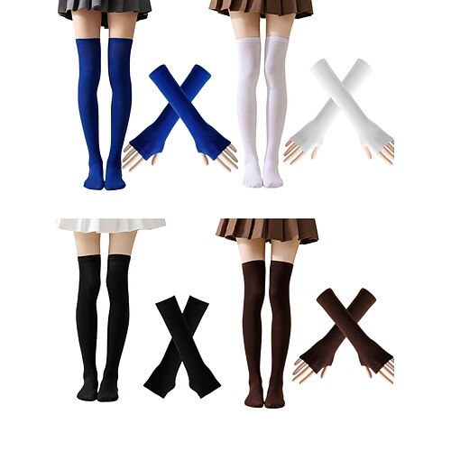 Socken für Damen zum St. Patrick's Day Armstulpen-Set, 4-teilig, grün Schwarz gestreifte Kniestrümpfe mit passenden fingerlosen Handschuhen, lustige Accessoires für irische Festivalkostüme für Damen Image