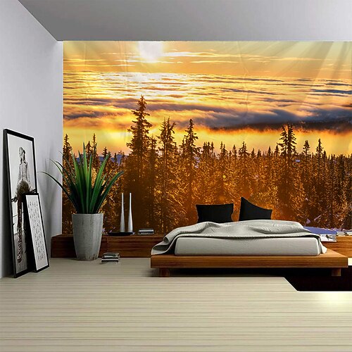 Großflächiger Wandteppich mit naturgetreuer Pflanzenlandschaft als Fotohintergrund, Decke oder Vorhang für die Dekoration von Schlafzimmer oder Wohnzimmer. Image