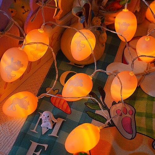Osterlichterkette, batteriebetrieben, LED-Frühlingsdeko, Lichterkette für Zuhause, drinnen und draußen, Osterkorb, Eier, Party, saisonale Schlafzimmerdekoration Image