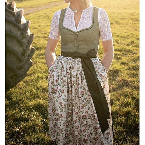 Oktoberfest Kleid Dirndl Trachtenkleider Dienstmädchen Bayerisch Deutsch Wiesn Damen Stoff im traditionellen Stil Kleid Schürze Ohne Bluse Image