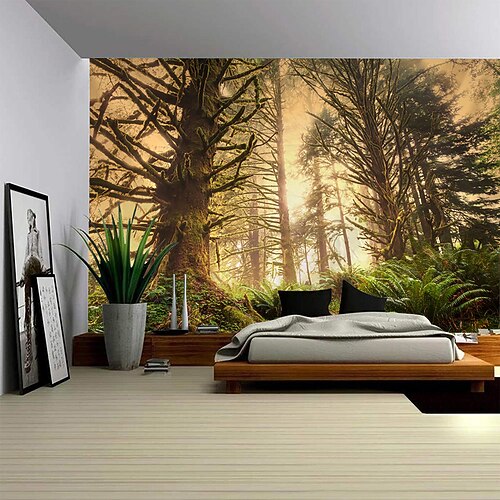 Großflächiger Wandteppich mit naturgetreuer Pflanzenlandschaft als Fotohintergrund, Decke oder Vorhang für die Dekoration von Schlafzimmer oder Wohnzimmer. Image