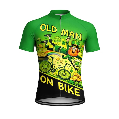 Herren St. Patrick Trikot Fahrradtrikot Downhill-Trikot Vierblättriges Kleeblatt Oktoberfest Bier Fahrrad Kurzarm Fahrradtrikot T Shirt Oberteil mit 3 Rückentaschen UV-beständig Schnell trocknend Mit Image