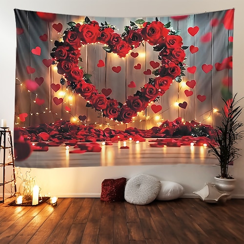 Valentinstag Tapisserie Banner Decke Rose Liebe Herz Niedlich Romantisch 3D Party Wohnzimmer Hintergründe aufnehmen Dekoration für Heiratsanträge Wohndeko Image