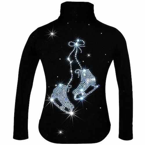 Eiskunstlauf Fleecejacke Damen Mädchen Eislaufen Jacke Oberteil Schwarz Rosa Blau Dehnbar Training Wettbewerb Eiskunstlaufkleidung Thermowarm Kristall / Strass Langarm Eislaufen Eiskundstlauf Image