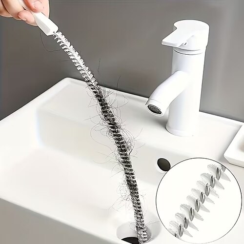 5 Reinigungsbürsten mit langem Griff und ergonomischen Griffen, flexiblen Borsten für Abflüsse im Badezimmer, Küchenrohre, Haarentfernung, langlebige, hochwertige Mehrzweckbürsten für den ganzjährigen Image