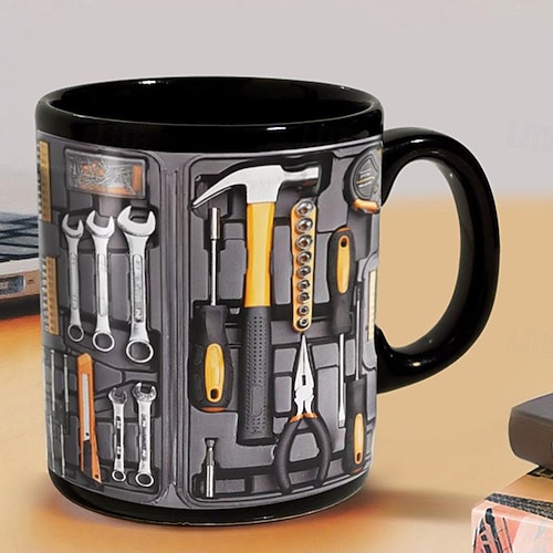 Mechaniker-Werkzeugkasten-Set mit 3D-Druck, Kaffeetasse aus Keramik, Tasse mit Mechaniker-Werkzeugkasten-Aufdruck, Geschenke für Männer Image