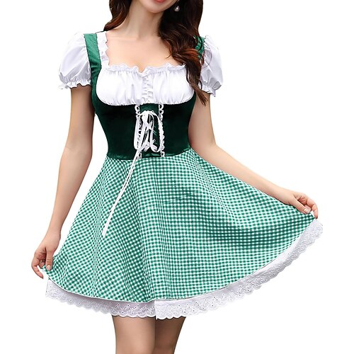 Karneval Oktoberfestbier Kleid Dirndl Trachtenkleider Oktoberfest / Bier Kleider Cosplay Deutsch Wiesn Damen Karneval Party Stoff im traditionellen Stil Kleid Schürze