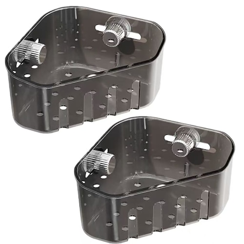 2 Stück Eckaufbewahrungskörbe mit Saugnapf, Eckorganizer für die Spüle, Abtropfgestell für Küchenschwämme und -tücher, dreieckiges Aufbewahrungsregal mit Saugnapf, platzsparender Organizer für Bad und Küche Image