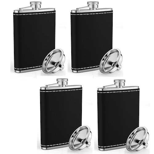 8-Unzen-Hüftflachmänner aus Leder für Spirituosen, auslaufsichere Edelstahl-Trinkflaschen mit Trichter, weiche Whiskygefäße, ideales Geschenk für Hochzeitsgäste und Brautjungfern. Image