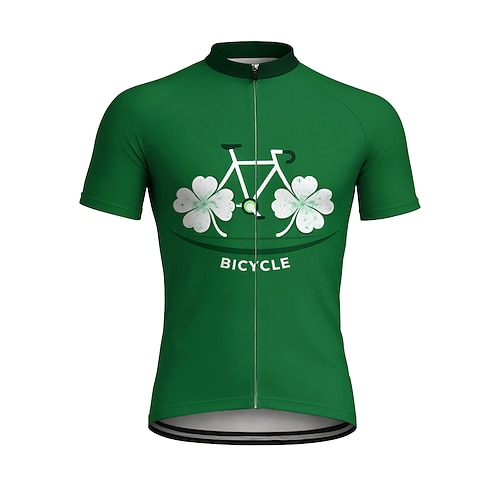 Herren St. Patrick Trikot Fahrradtrikot Downhill-Trikot Vierblättriges Kleeblatt Kurzarm Fahrradtrikot T-Shirt Oberteil mit 3 Rückentaschen UV-beständig Schnell trocknend Mit Taschen Image