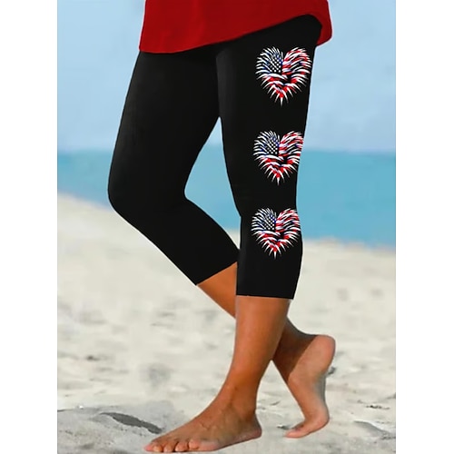 Unabhängigkeitstag Patriotische Damen Capri-Hosen Leggings Urlaub Vintage Mode Wadenlang Mittel Taille Hosen Grafik Flagge Flagge Druck Komfortabel Soft Atmungsaktiv Dehnbar Leger Täglich Urlaub Image