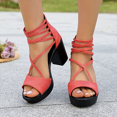 Damen Lässig Blockabsatz Peep Toe Elegant Kunstleder Reißverschluss Dunkelbraun Schwarz Weiß Image