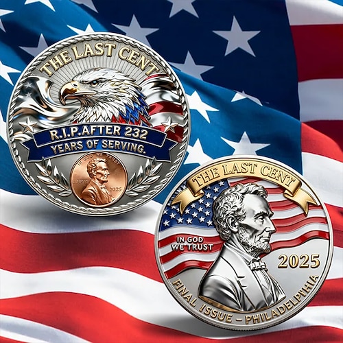 Die letzte Lincoln-Cent-Gedenkmünze, Gedenkmünze aus Metall (1909–2025), historisches Sammlerstück zur Würdigung der letzten Ausgabe. Image