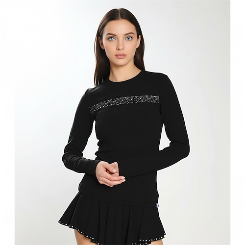 Eiskunstlaufbekleidung, Mädchen-Eiskunstlaufbekleidung, schwarzes Patchwork-Stretch-Trainings- und Wettkampf-Eiskunstlaufbekleidung, klassisches langärmeliges Eiskunstlauf-Kleid mit Image