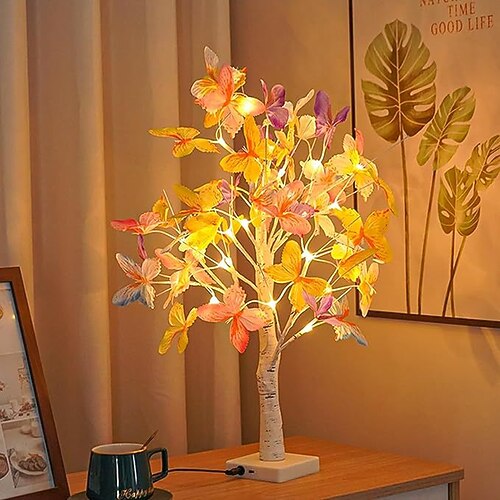 LED-Lichterkette in Form eines simulierten Schmetterlings aus Birkenholz, 60 cm, 24 LEDs, AAA-Batterie, USB-Anschluss, vielseitig einsetzbar, für den Innenbereich (Frühling/Sommer), Schlafzimmer, Image
