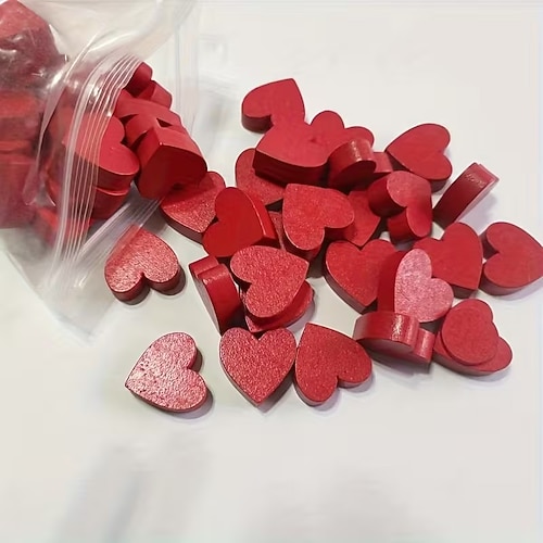 100 pezzi di decorazioni artigianali a forma di cuore rosso in legno per San Valentino, piccoli ornamenti a forma di cuore per San Valentino, matrimoni, feste, centrotavola e progetti fai da te