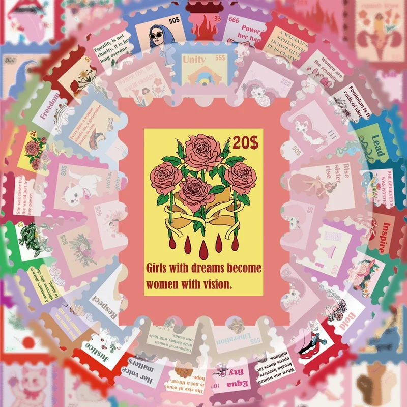 50, rosa Graffiti-Aufkleber mit weiblichem Thema, lebendige Aufkleber, geeignet für Wasserflaschen, Laptops, Handyhüllen, Koffer, Skateboards, Gitarren, Geschenkboxen, Partydekorationen Image