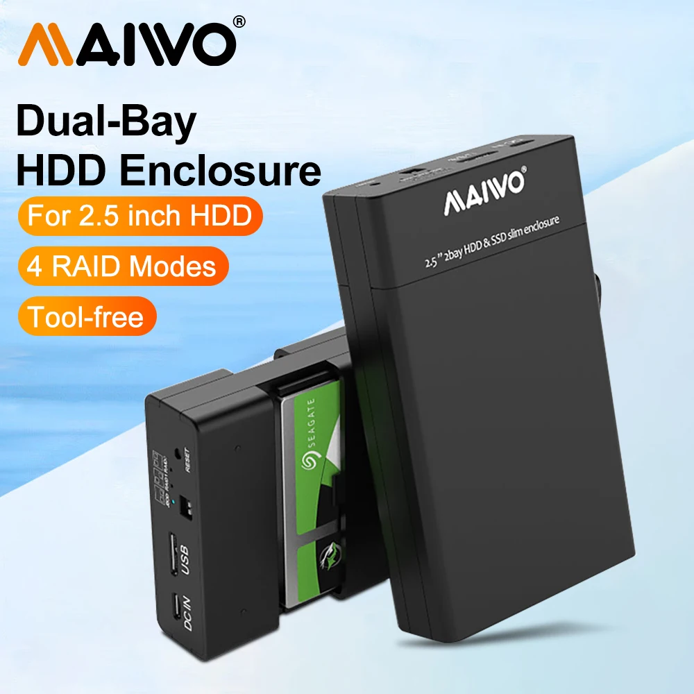 MAIWO 2,5 HDD SSD Gehäuse SATA zu USB 3.0 Adaptergehäuse HD Externes Festplattengehäuse für Festplatte HDD mit 4 RAID-Modi für PC-Gehäuse Image