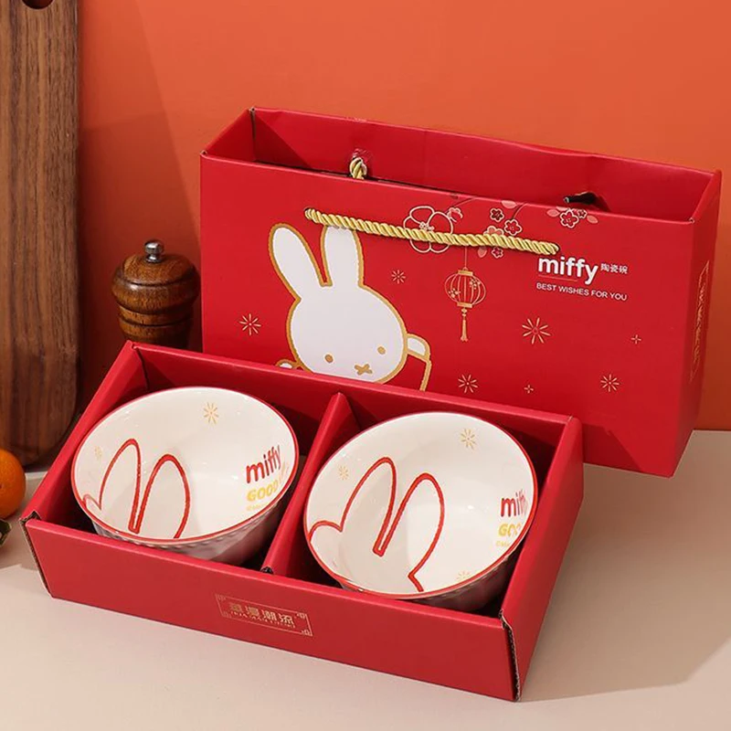 Miffy Cartoon Ceramic Bowl Kawaii Cute Colorful Glaze Kids Student Household Tableware Microwave Oven Bowl Anime Birthday Gift