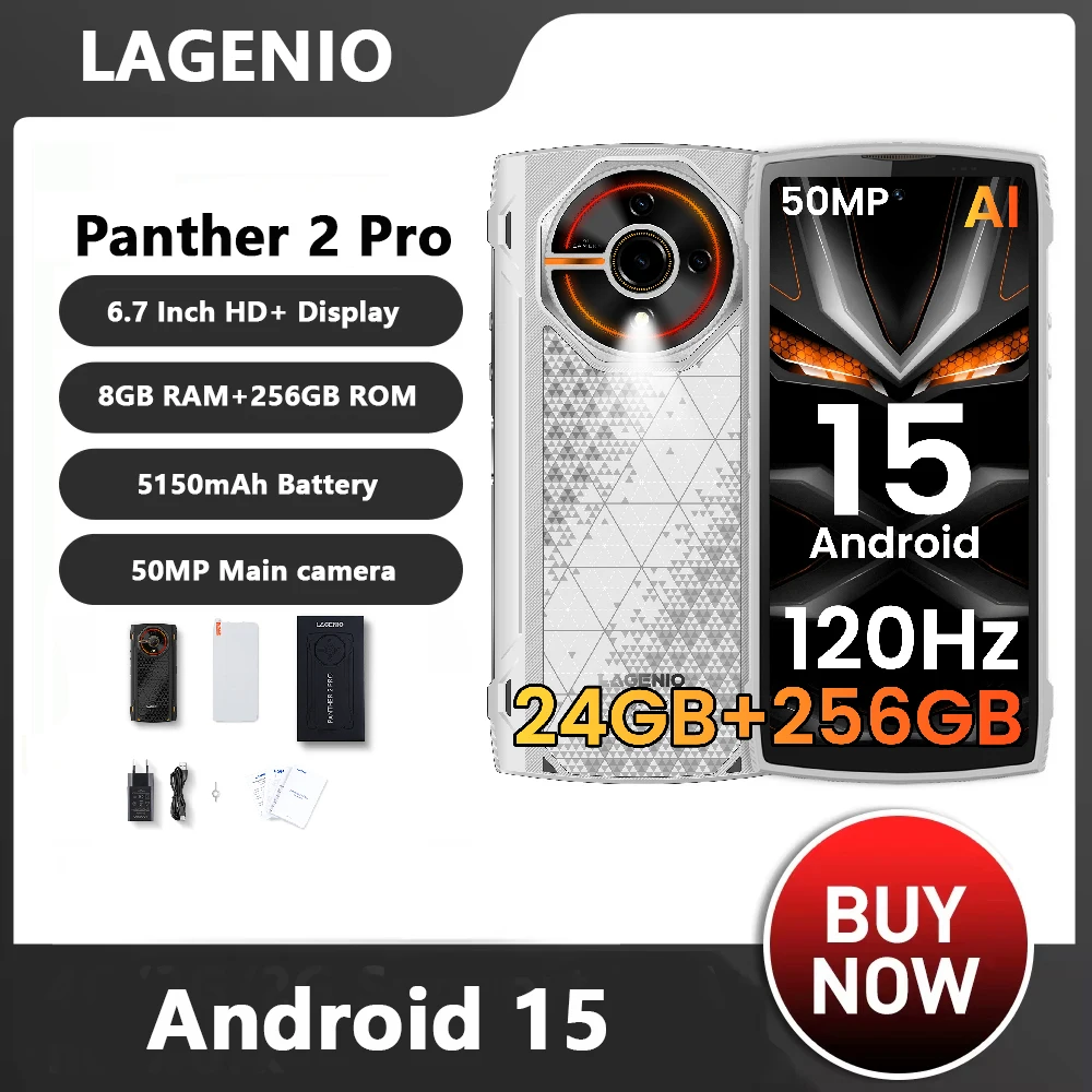 LAGENIO Panther 2 Pro 4G Rugged Smartphone Android 15 8GB+256GB Mobile Phone 50MP 5150mAh 6.7 