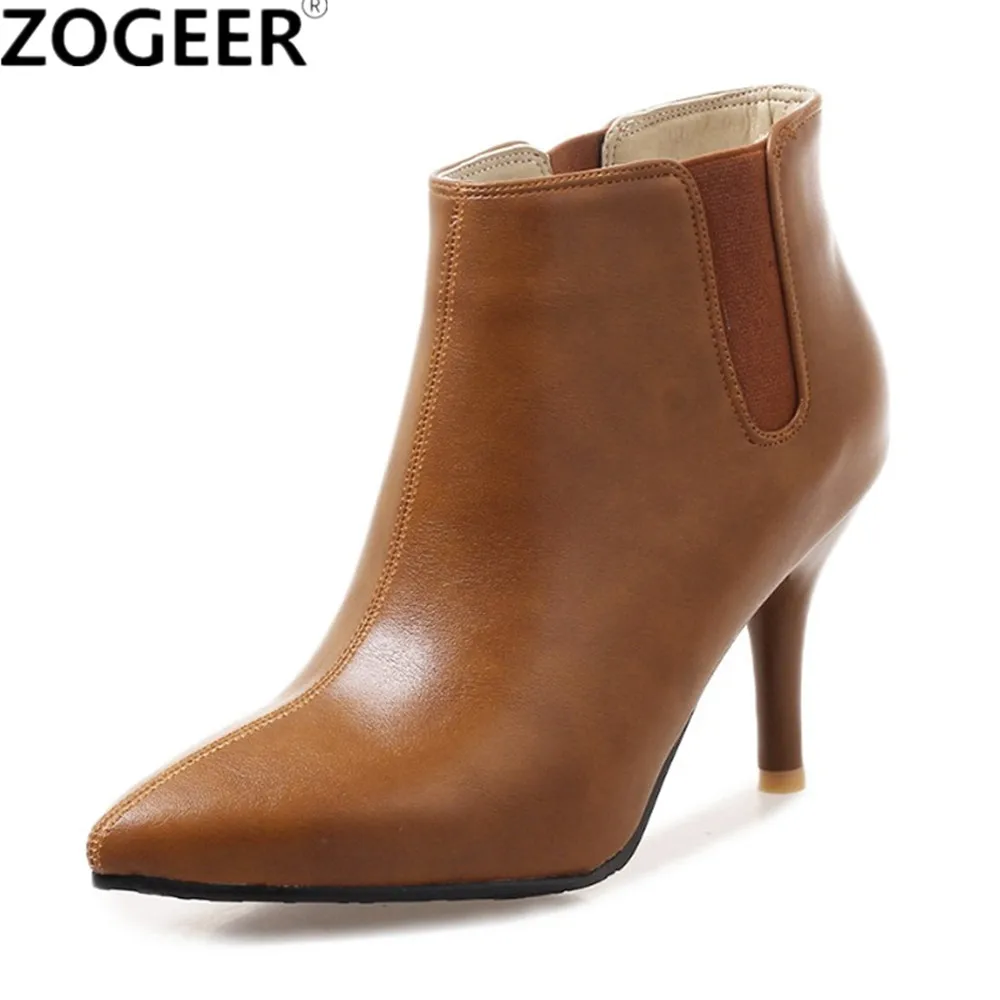 Elegante Stiefeletten für Frauen High Heels Mode Herbst Designer PU Party Schuhe Damen Braun Schwarz Beige Kurze Stiefel Große Größe