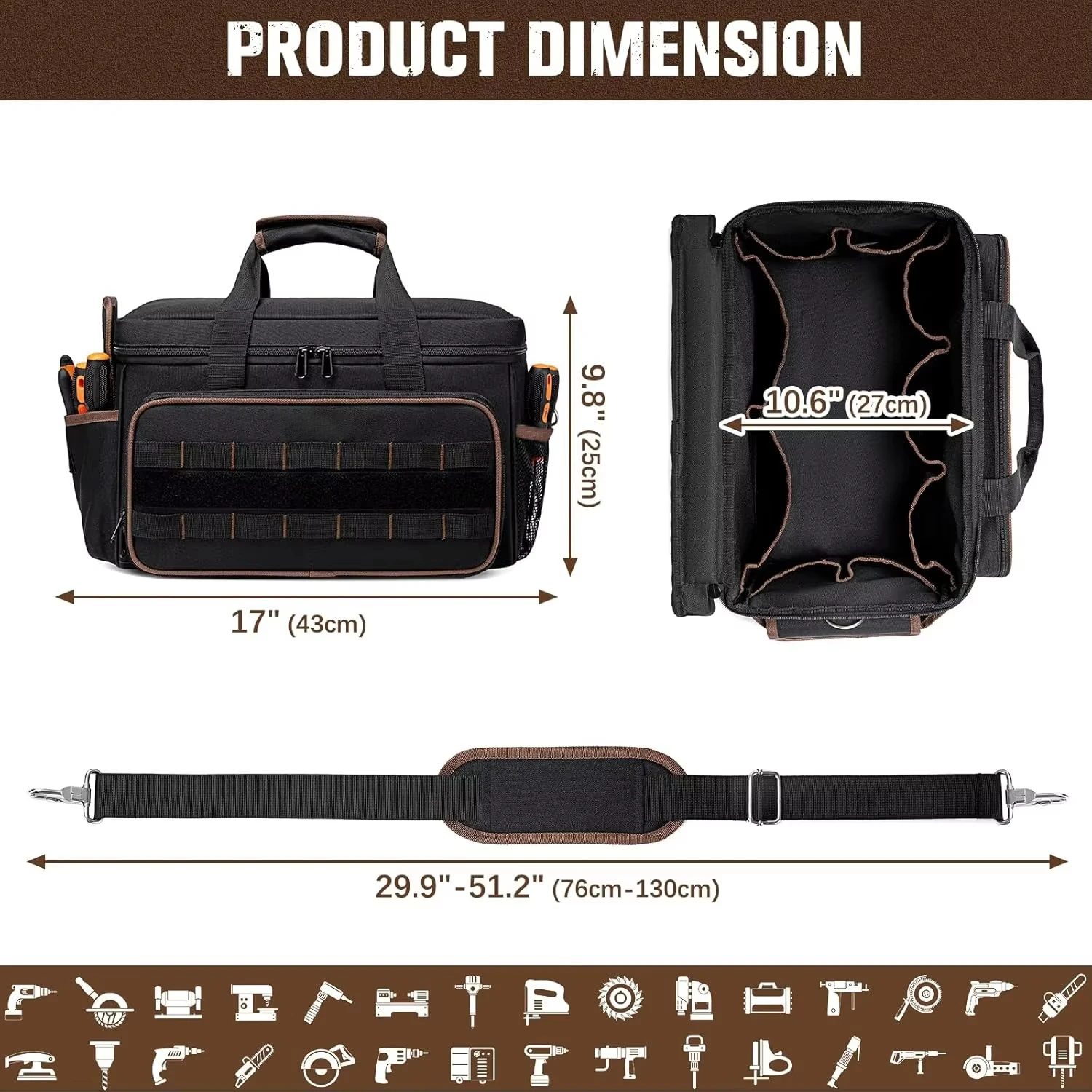 DGEV fourre-tout à outils, organisateur de sac à outils, sac à outils pour électricien, sac à outils, caddie à outils, sacs à outils pour électriciens