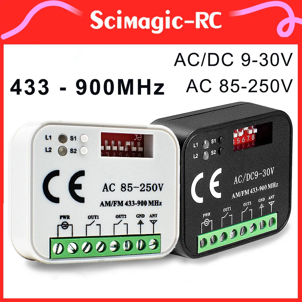 Ricevitore porta garage frequenza universale 300-900 MHz AC DC 9-30 V AC 85-250 V Modulo interruttore 2CH Trasmettitore 433 868 MHz