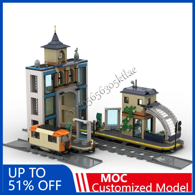 957-teiliges zentrales Konstruktionszugsstations-MOC, anpassbarer modularer Baustein, kreatives Design, für Kinder, DIY, Weihnachtsspielzeug, Geschenk Image