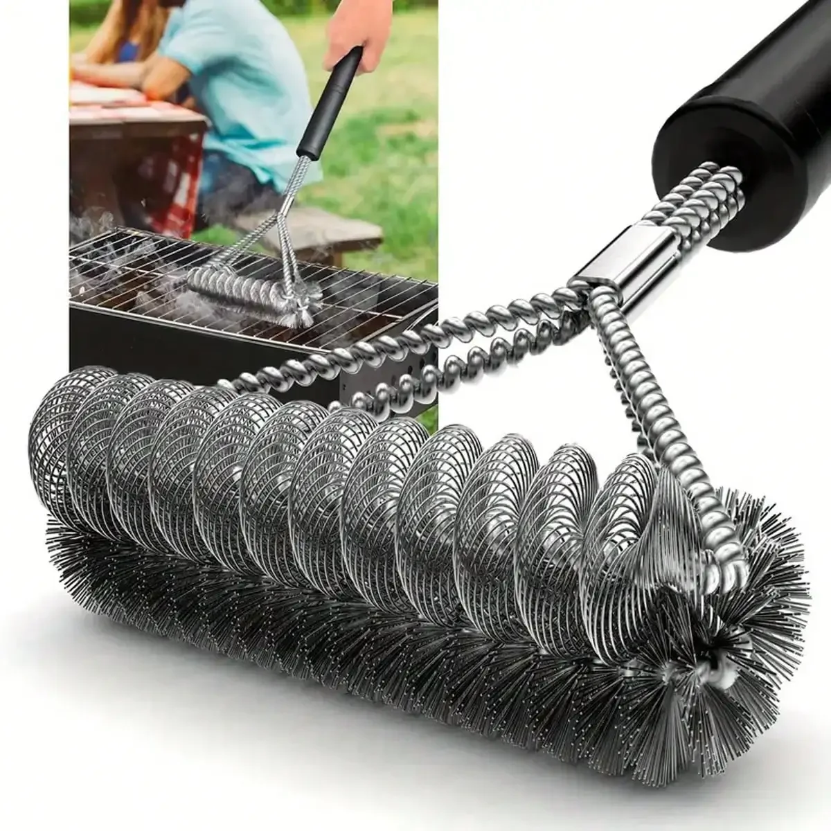 1pc Edelstahl Grill Pinsel Mit Wiederverwendbare Feder Stahl Draht Doppel Ende BBQ Grill Reinigung Pinsel, grill Sauber Zubehör Image
