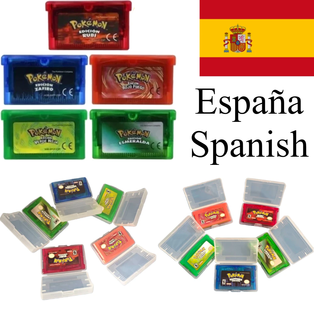 España GBA Game Pokemon Series 32 Bit Video Game Cartridge Console Card Pokemon Emerald FireRed Ruby LeafGreen Sapphire