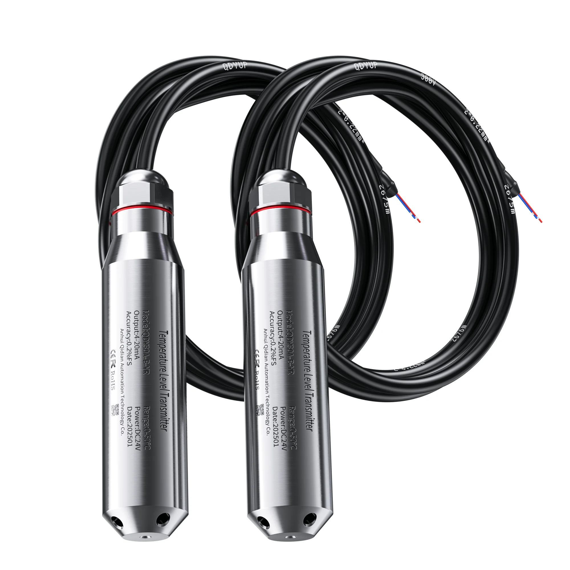 5M 10M 15M Reichweite 4-20mA Integrierter Temperaturstandsensor 50 Grad 304SS Flüssigkeitsstandsender für Wasser, Öl, Kraftstoff, Diesel Image