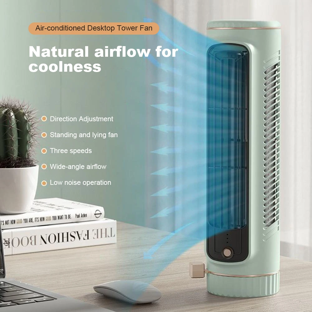 Ventilateur de climatiseur Portable, tour de 1200mAh, 3 vitesses, refroidissement silencieux, ventilateur de bureau, ventilateur Vertical électrique Rechargeable pour le bureau et la maison