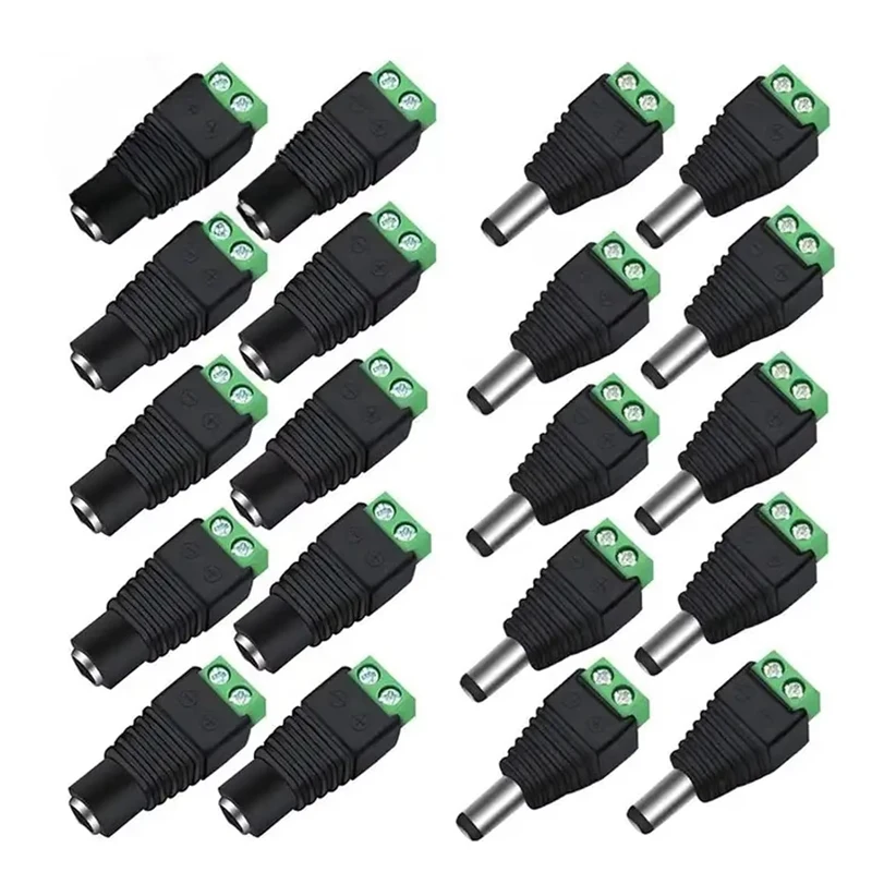 10 Paar 12 V DC-Stromanschlüsse 5,5 mm x 2,1 mm, (10 x Stecker + 10 x Buchse), Stromanschluss-Stecker-Zylinder-Adapter, DC-Stromanschluss Image