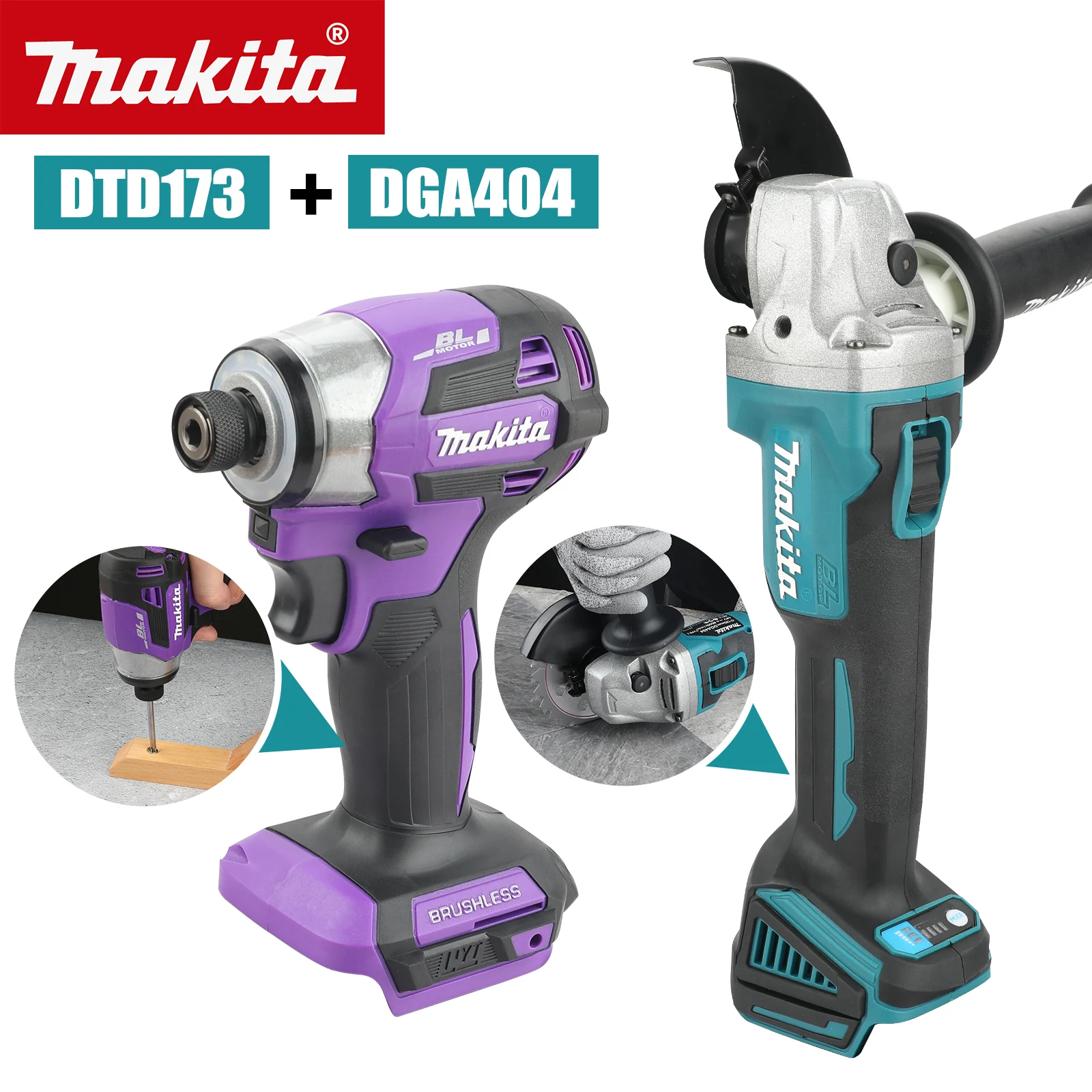 Makita DGA404 18 V 125 mm elektrischer Winkelschleifer, bürstenlose Schneidemaschine, DTD173 bürstenloser Schlagbohrmaschine, Auto-Wartungswerkzeug Image