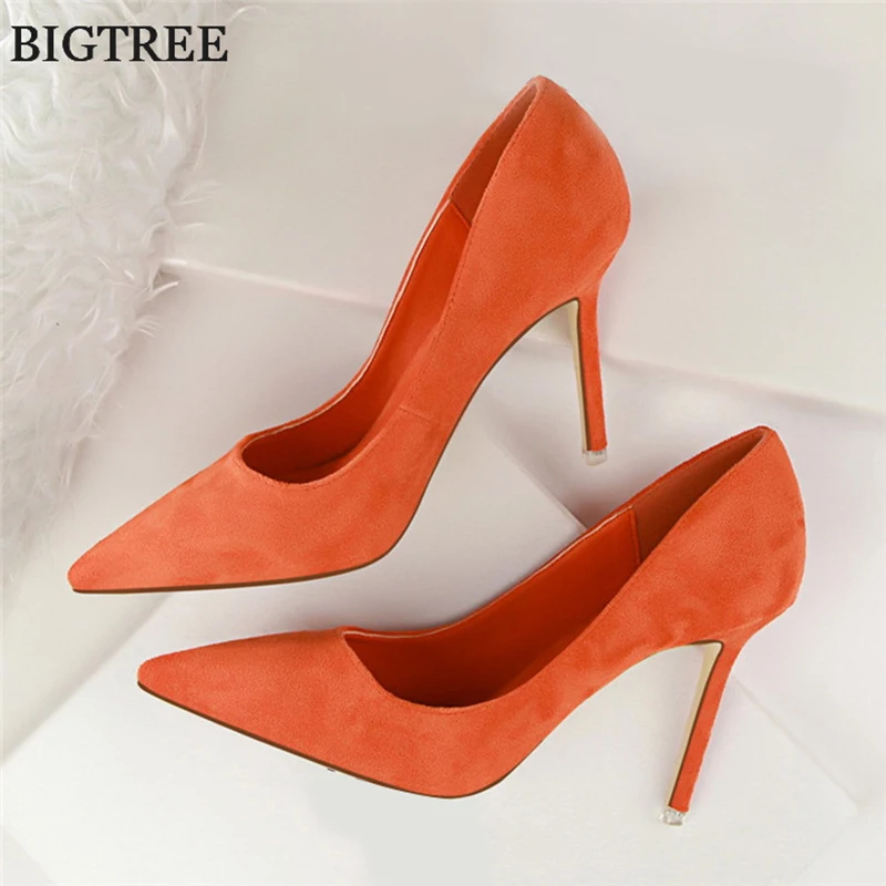 Plus Größe 34-43 Frau Concise Büro Schuhe Mode Spitz Frauen Pumpen Flock Flache High Heels frauen party Schuhe 9 Farben