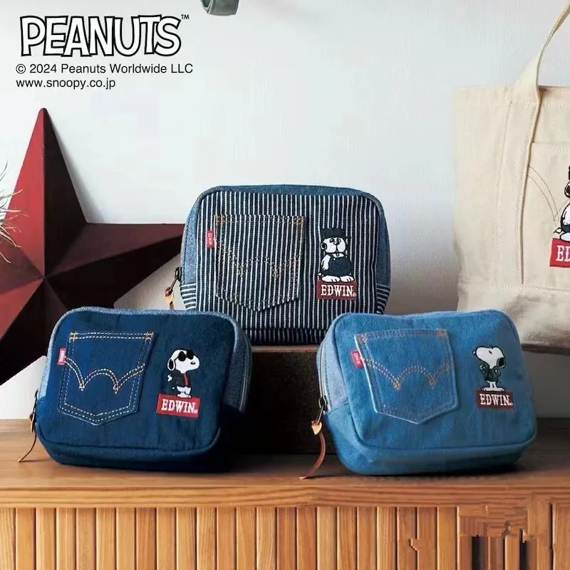 Cartoon Niedlicher Snoopy Hund Make-up Tasche Denim Stickerei Clutch Reise Aufbewahrungstasche Kindergeburtstagsgeschenk Weihnachtsgeschenk Image