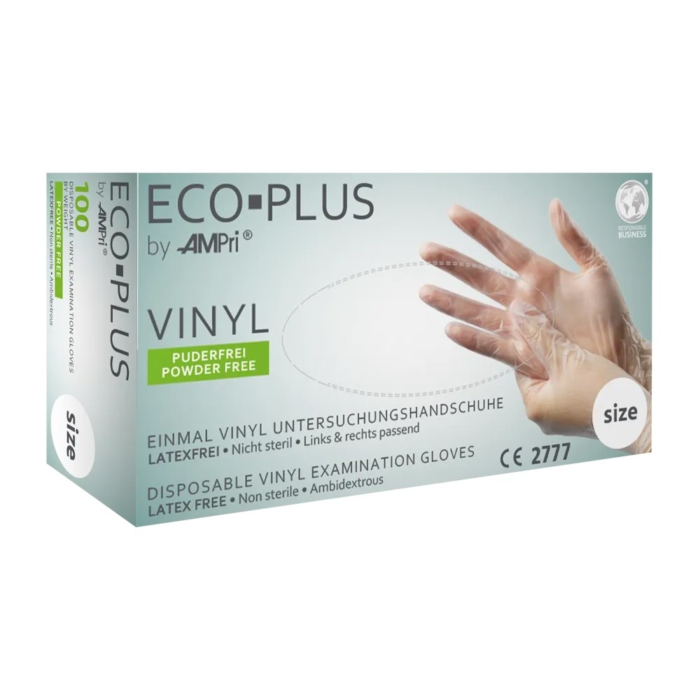 AMPri Eco-Plus Vinylhandschuhe Größe M Size 7-8 weiß nicht steril puderfrei - Image