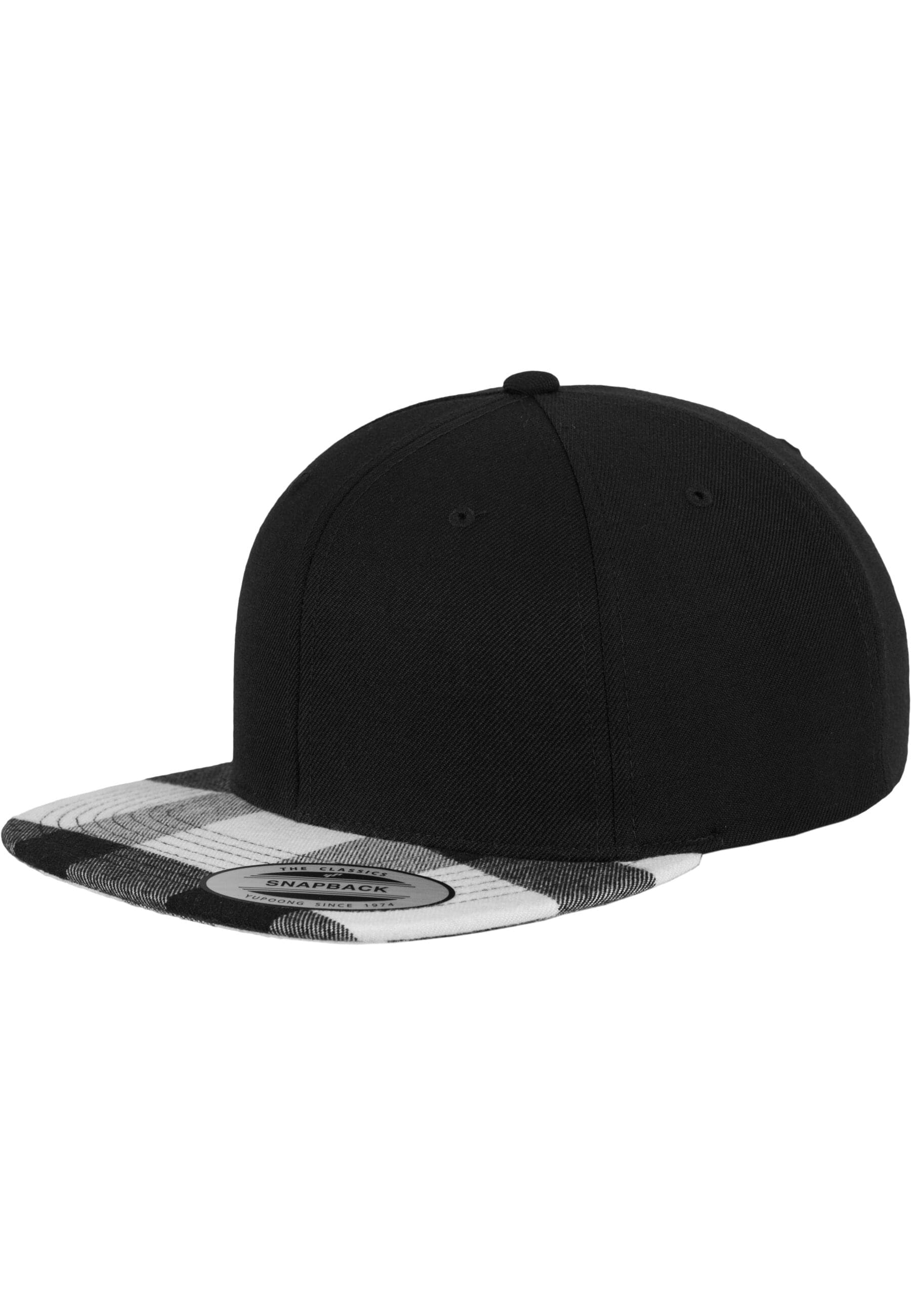 Snapback Cap FLEXFIT "Flexfit Snapback Checked Flanell Peak Snapback", Damen, Gr. onesize, balck, weiß, 80% Polyacryl, 20% Wolle, Caps