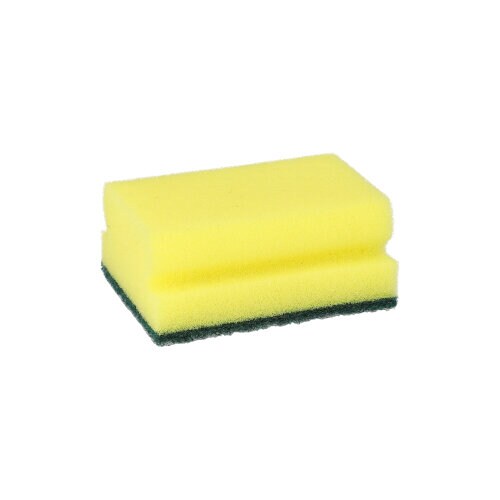 Papstar 6 Topfreiniger, Schwamm eckig 4,1 cm x 9,5 cm x 6,8 cm gelb/grün mit Griffrille, kratzend